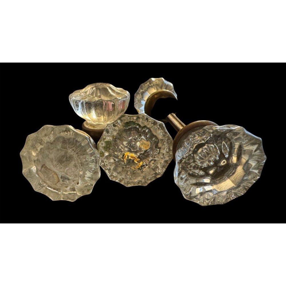 2 Complete + 1 Vintage Clear Glass Door Knobs With Brass Hardware